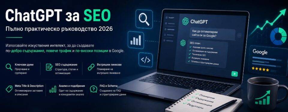 ChatGPT за SEO – практическо ръководство за оптимизация на съдържание, ключови думи и вътрешно линкване през 2026 година
